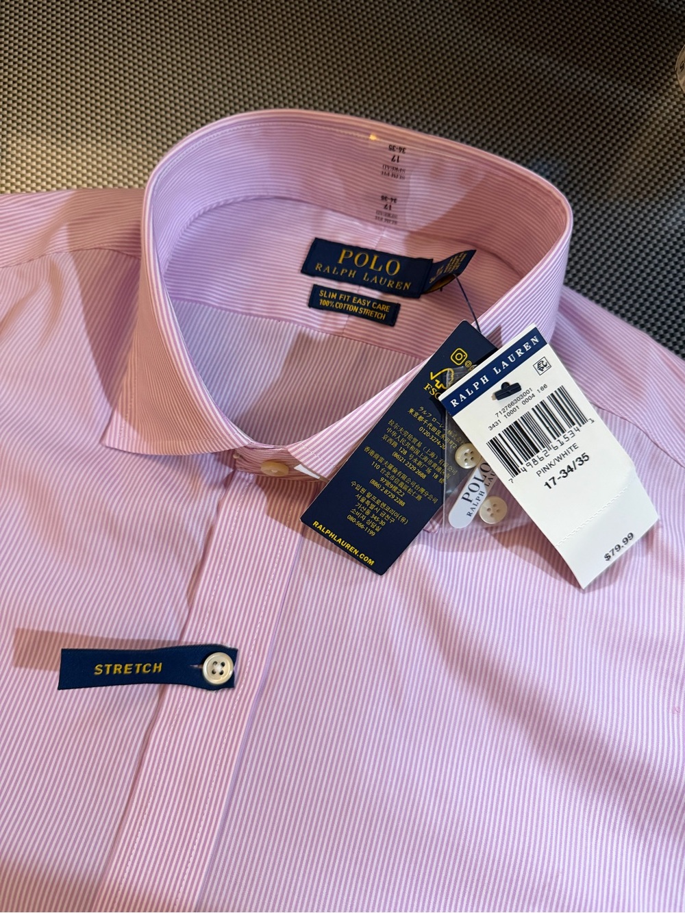 NWT Polo by Ralph Lauren Men's Light Pink Stretch Dress Shirt size 17-34/35 XL